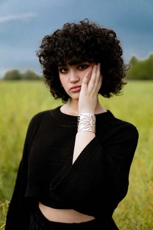 a portrait of a person styled in an aesthetic outfit look, balanced pastel tones, fashionable yet natural clothing impression, relaxed posture, calm facial expression, soft natural lighting, and a clean modern background