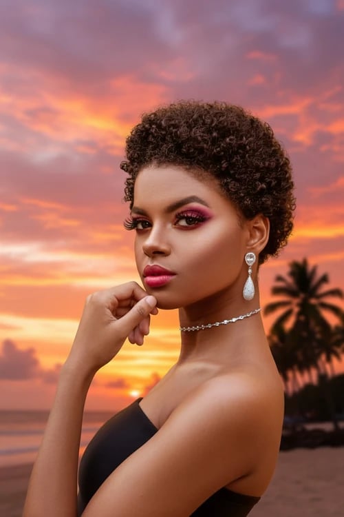 Sunset photos filter after transformation - portrait in tropical sunset lighting