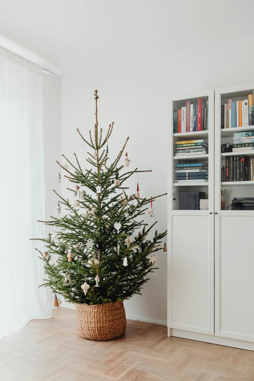 Christmas photo editor before photo - cozy living room with Christmas tree