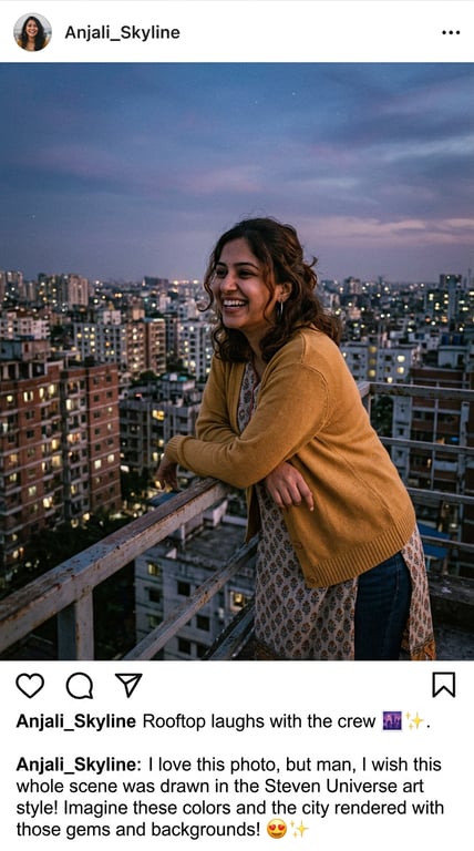 Transform this rooftop candid ...