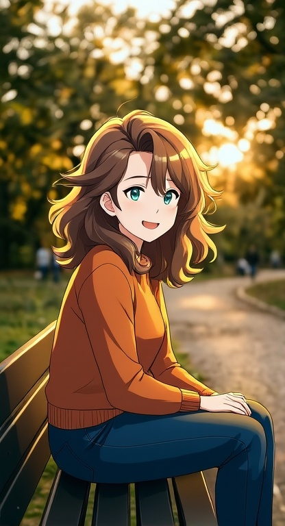 Stylize only her hair into flowing, laye