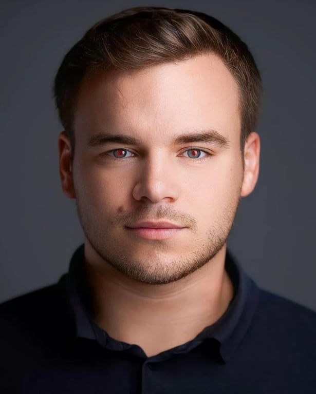 AI red eye remover before photo - casual portrait with red eyes in dim lighting