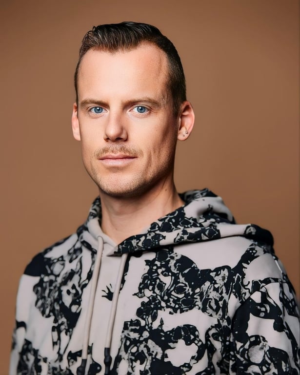 AI bald filter before photo - casual portrait with medium length hair