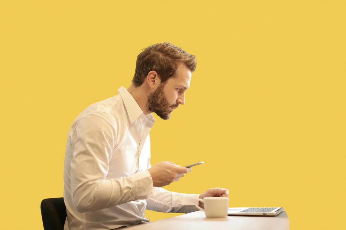 a portrait of a man edited with a bright yellow background, creating an energetic, optimistic, and attention-grabbing visual