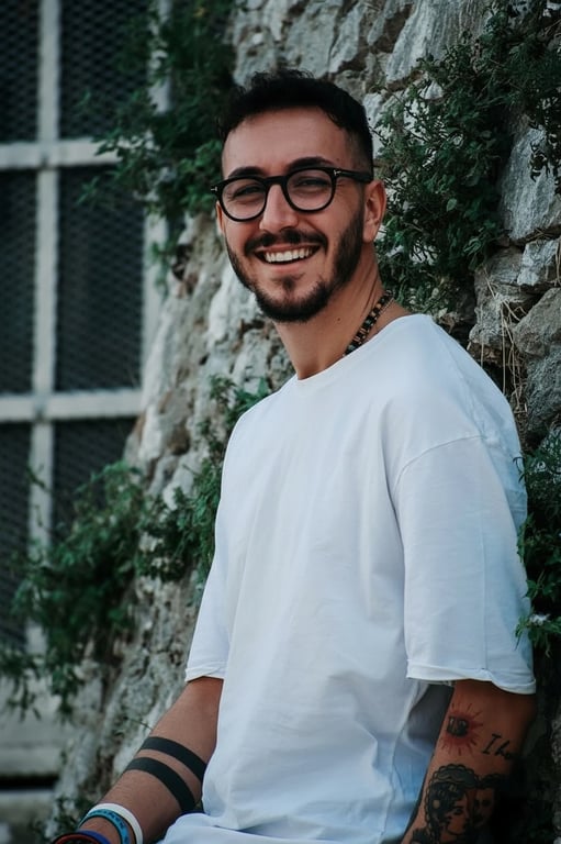 AI smile filter after transformation - creative portrait with expressive AI smile filter