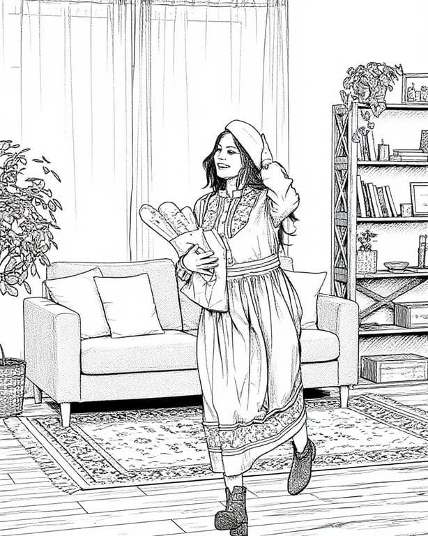 Manga art styles filter after transformation - portrait in gentle slice of life manga style with tidy room scene