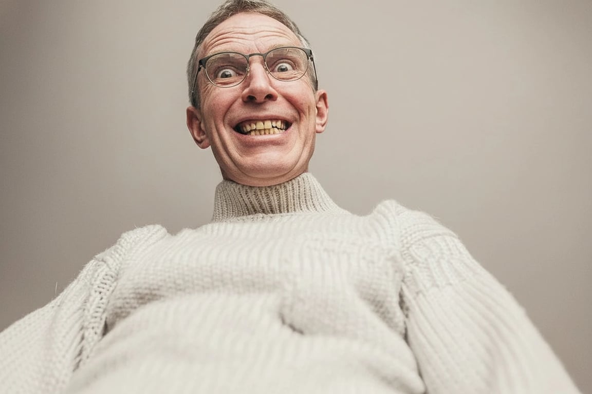 AI ugly filter after photo- distorted old man lying in bed with warped features