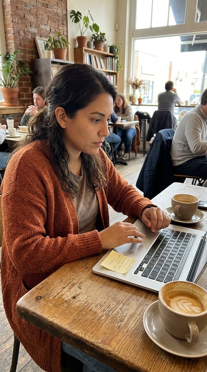 Keep the woman, laptop, cafe t...