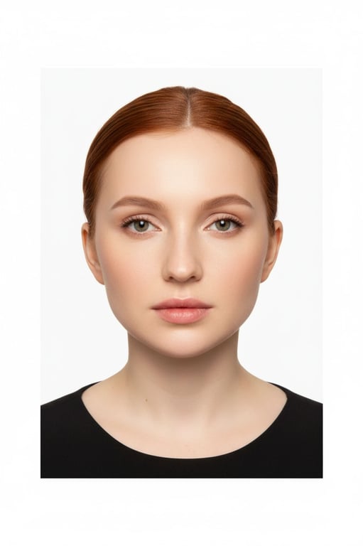 A compliant AI-generated passport photo of a man, shoulders squared, ears visible, neutral mouth expression, even illumination with no shadows, white background.