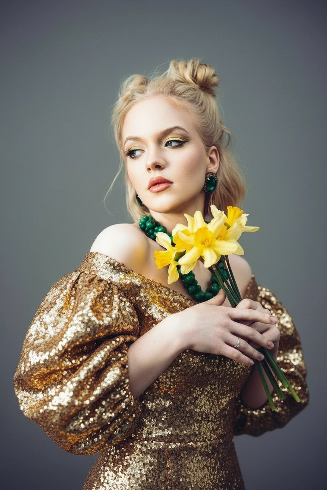 Gold Party Clothes filter after transformation - portrait styled in modern gold party fashion