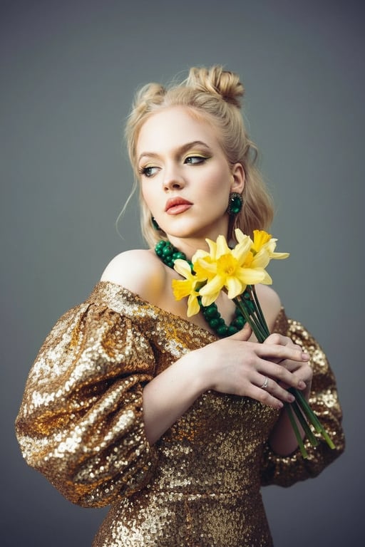 Gold Party Clothes filter after transformation - portrait styled in modern gold party fashion