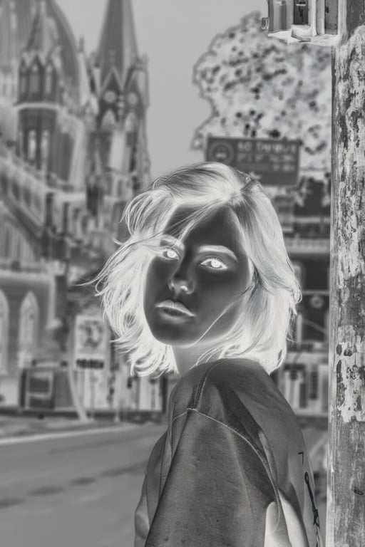 AI negative image filter after transformation - portrait rendered with full color inversion effect