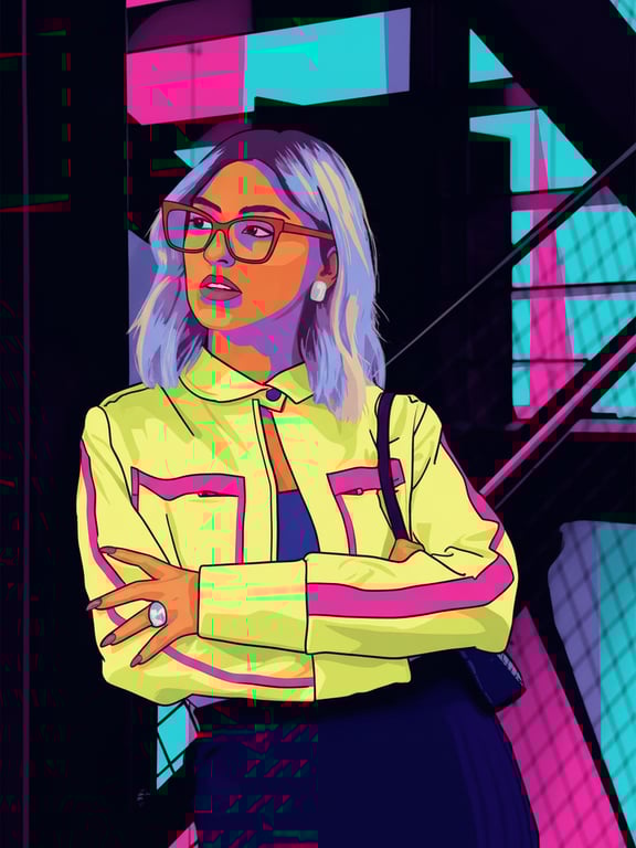 a portrait of a person transformed into a pop art filter style featuring thick black outlines, simplified facial features, flat saturated color blocks, strong contrast, minimal shading, and a bold graphic pop art poster look