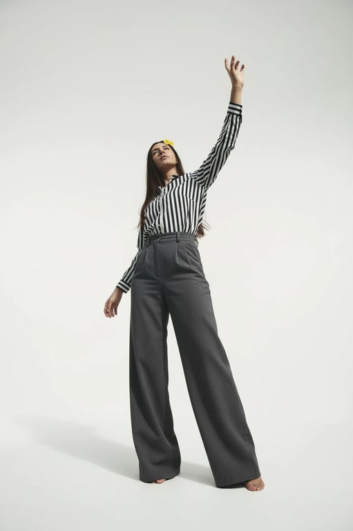 business casual outfits filter after transformation - portrait in crisp striped shirt and trousers business casual style