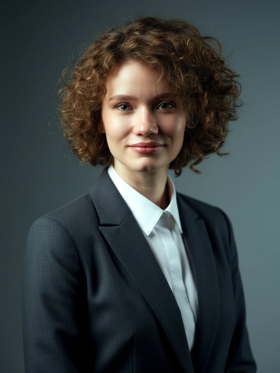 a portrait of a person transformed into a professional corporate headshot with natural expression, upright stance, soft directional lighting, refined facial structure, neutral background tones, and realistic photography-style detail
