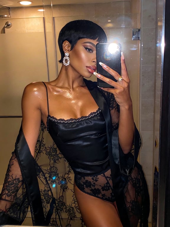 AI lingerie filter after transformation - full body photo in AI generated lingerie look