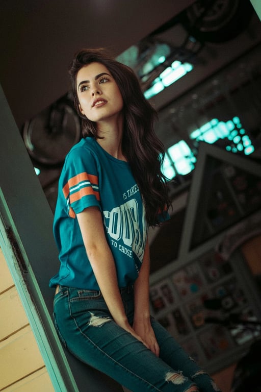 AI long hair filter after transformation - woman with AI generated long wavy hairstyle