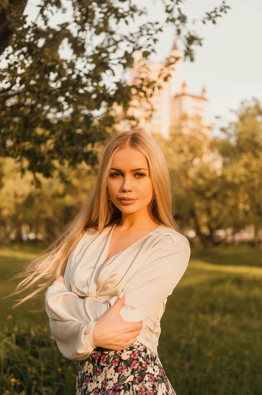 a portrait of a person enhanced with golden hour lighting, featuring low-angle sunlight from the side, warm amber highlights on skin, soft orange glow on hair edges, and balanced natural shadows