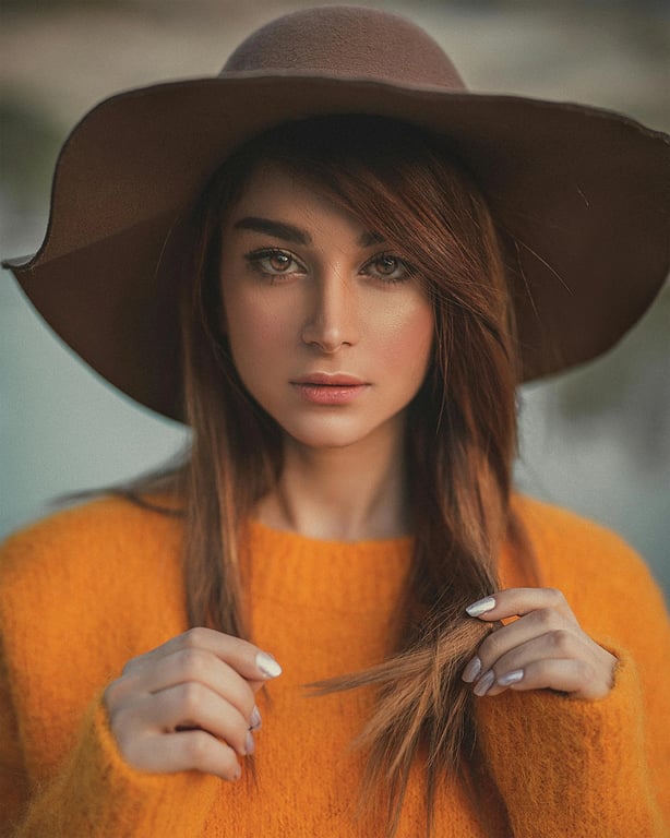 ai-demon-filter before pic - natural portrait of woman in yellow sweater