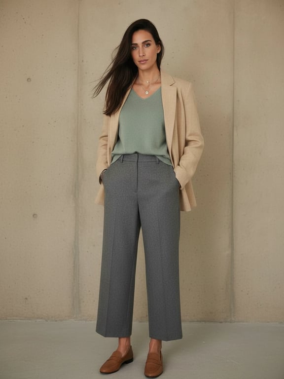 a portrait of a person enhanced with contemporary fashion styling, modern outfit structure, refined color coordination, relaxed confident pose, smooth lighting, and minimal modern backdrop