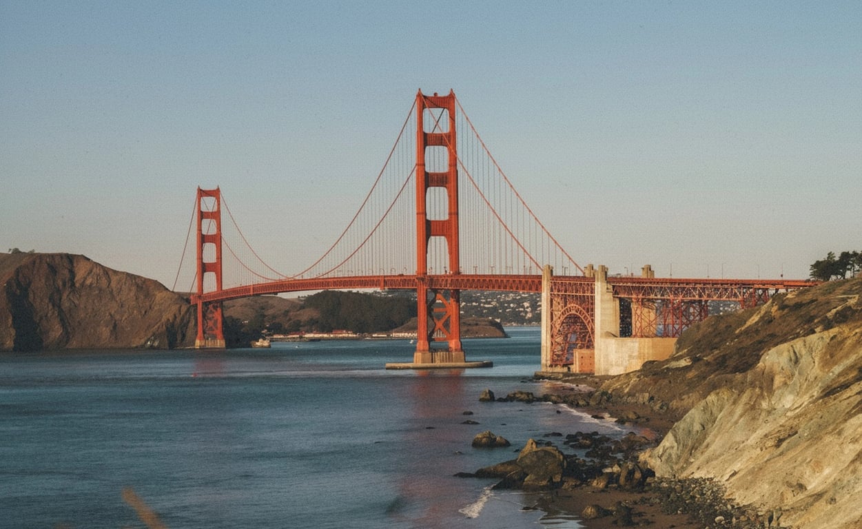 AI vintage filter after photo - film-like style picture of Golden Gate Bridge