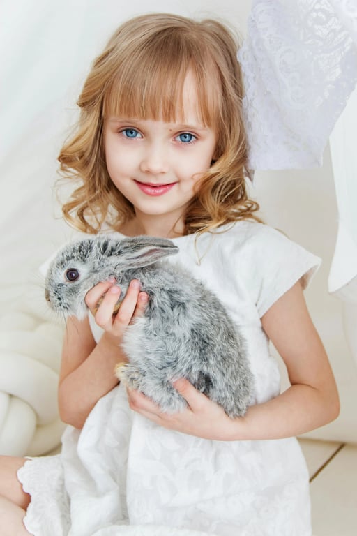 AI baby Christmas photo before photo - girl holding a rabbit