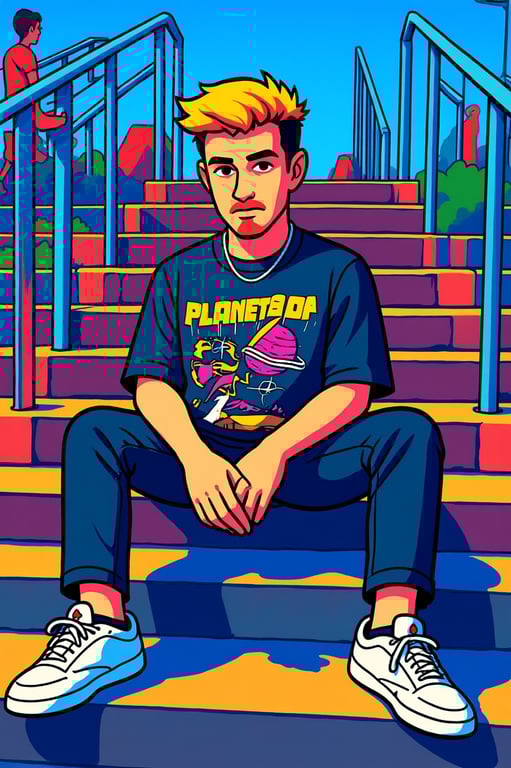 a portrait of a person transformed into a high-quality random cartoon character illustration with clear structure, playful variation, flat shading, and strong cartoon readability