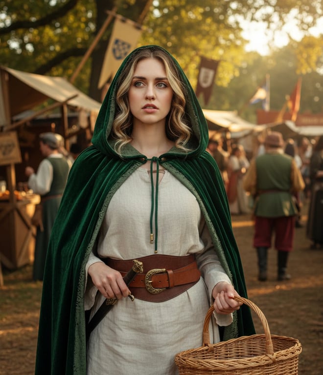 renaissance festival outfits filter after transformation - portrait in a ranger-style renaissance outfit with woodland fair atmosphere