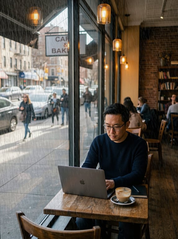 Turn this sunny café scene int...