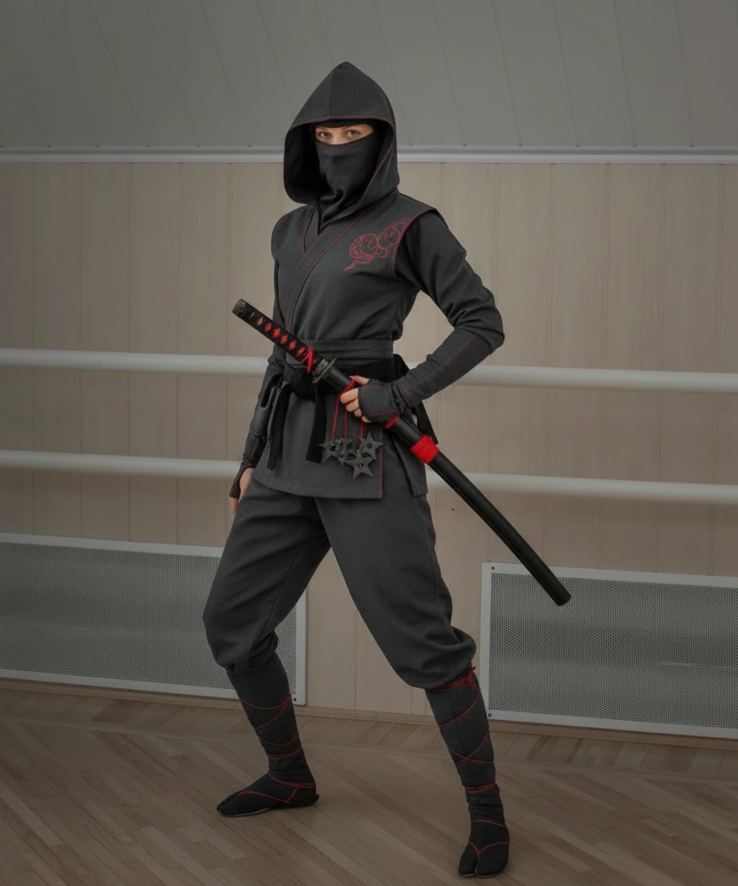 AI ninja outfit filter after transformation - full body photo rendered with classic ninja uniform
