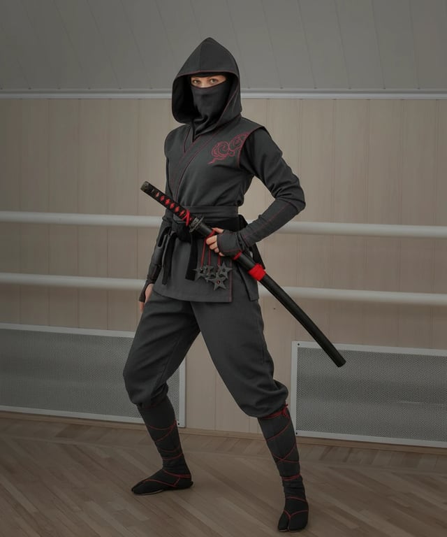 AI ninja outfit filter after transformation - full body photo rendered with classic ninja uniform