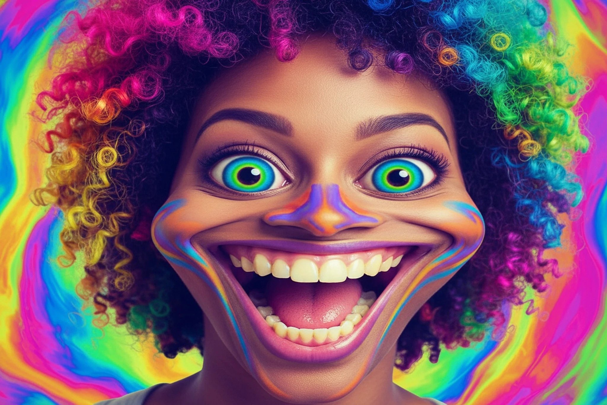 AI funny face filter after transformation - studio photo enhanced with AI funny face filter