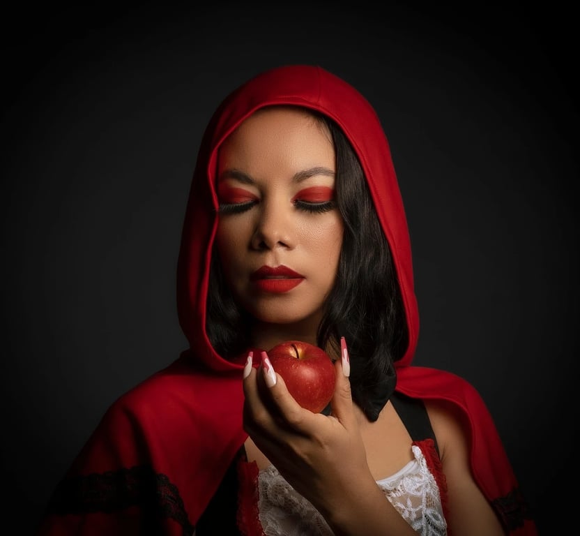 ai Halloween background before pic-woman holding apple