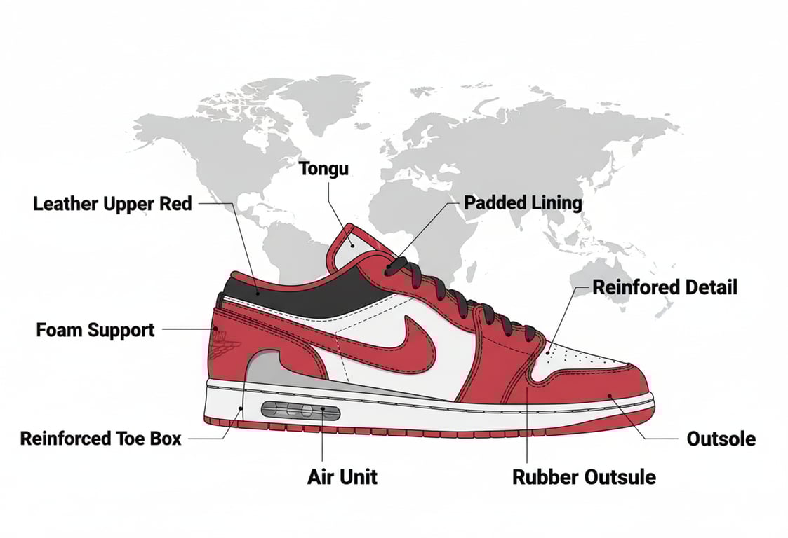A product (like a shoe) photo vectorized into a technical illustration style, with clean lines, cutaway views, and labels, ideal for diagrams or manuals.