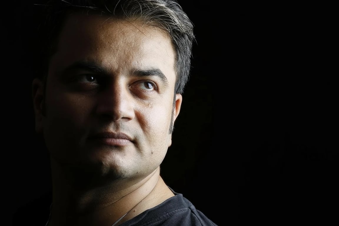 ai remove glasses from photo after photo - man portrait with black background without glasses