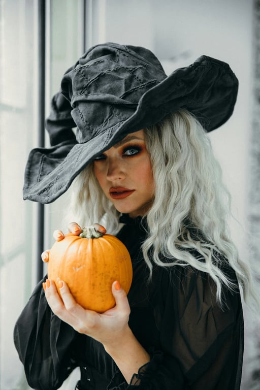 ai Halloween background before pic-woman holding a pumpkin