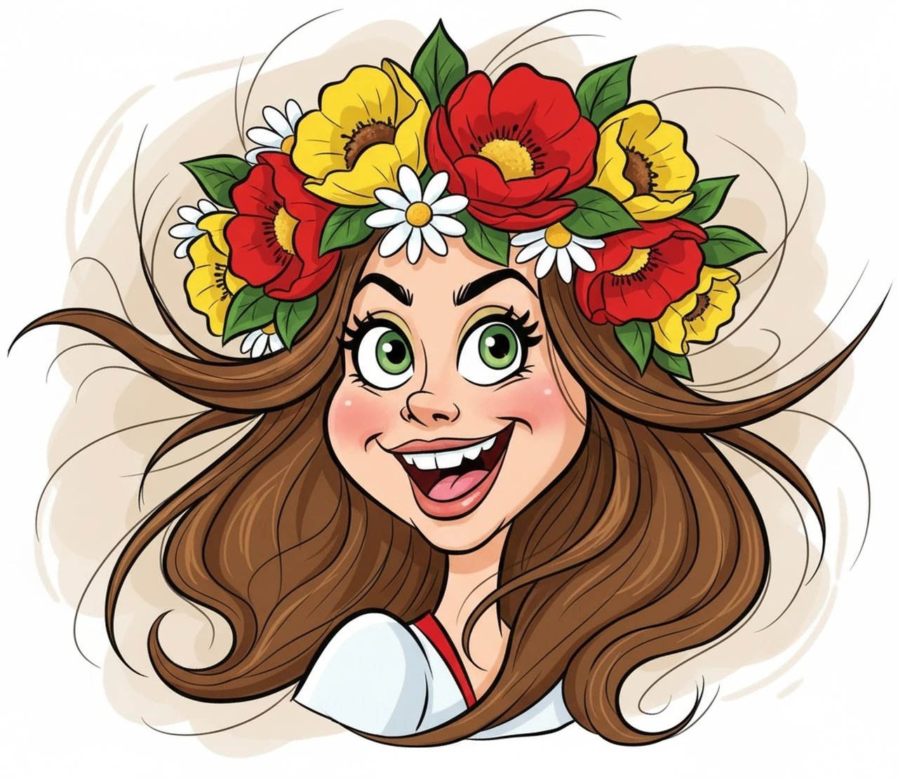 AI funny face filter after transformation - casual portrait with warped and stretched face