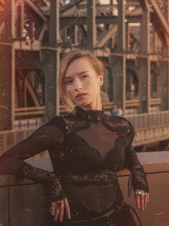 a portrait of a person illustrated with old film camera visuals, combining grain, softness, and aged color response