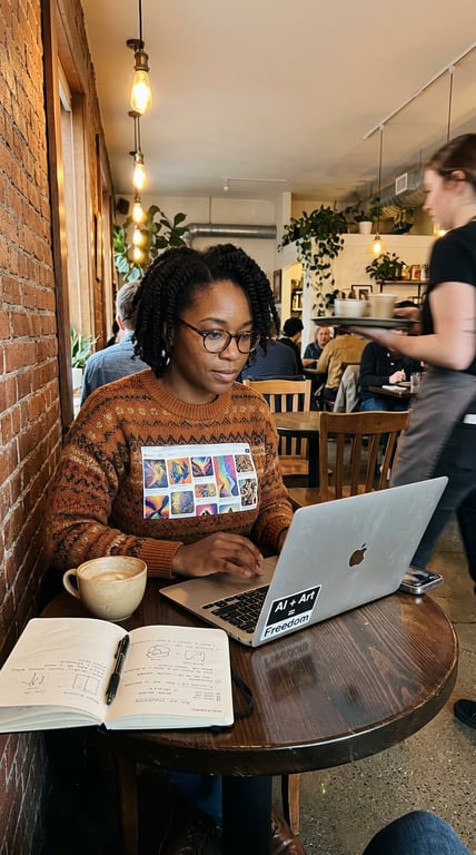 Convert the busy café scene in...