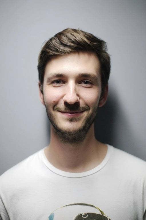 ai remove glasses from photo after photo - man in grey background without glasses