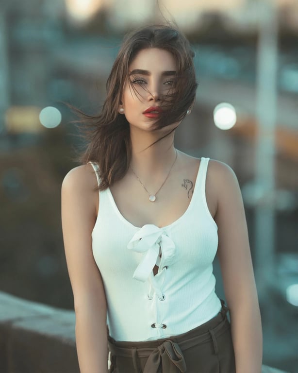 a portrait of a person edited to create a highly visible body contour change by aggressively tightening the waist and preserving hip mass, forming a deep inward curve at the waist and a bold hourglass outline