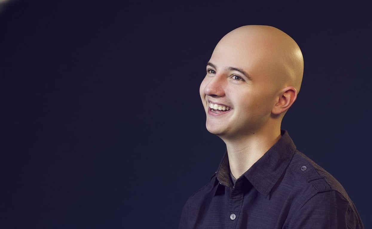 AI bald filter after transformation - professional portrait with bald head appearance