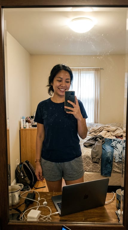 Redesign this mirror selfie in...