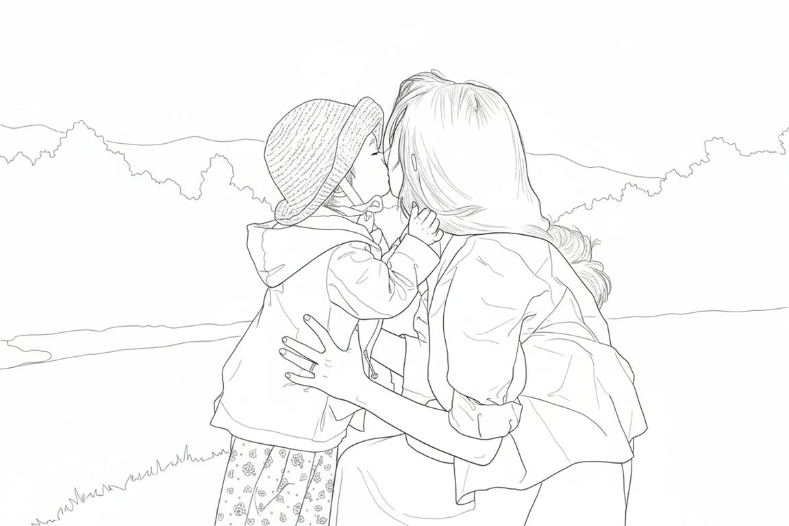 AI line drawing filter after transformation - fashion portrait converted into outline illustration