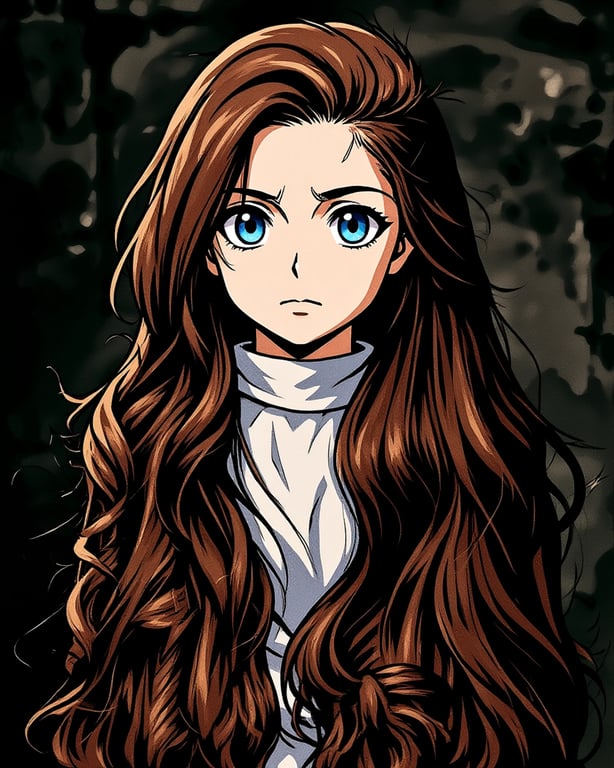 a portrait of a person transformed into a Demon Slayer–inspired anime illustration with strong ink-style outlines, intense facial expression, traditional anime clothing with layered fabric, dynamic lighting, and cinematic shadows