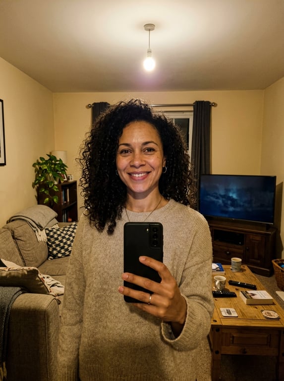 Convert this casual home selfi...