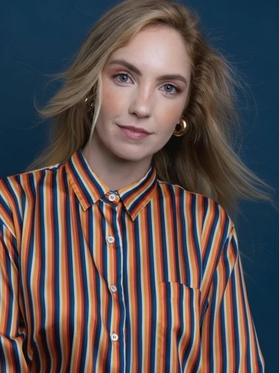 a portrait of a person edited so the hairline is clearly repositioned lower on the forehead, resulting in a visibly fuller hairline and a face that appears smaller and more proportionate