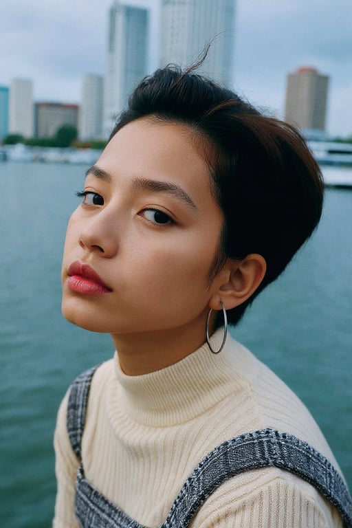 AI face swap filter before photo - casual portrait before virtual face change