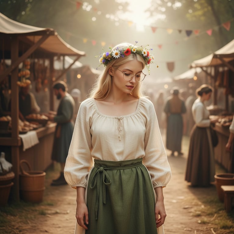 renaissance festival outfits filter after transformation - portrait wearing chemise and corset-style Renaissance festival outfit with flowing skirt