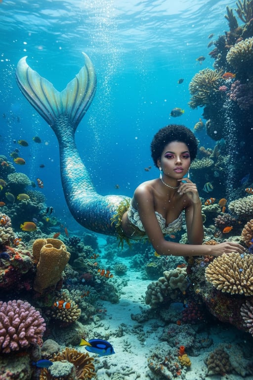AI Mermaid filter after pic - realistic mermaid with ocean background